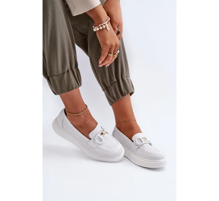 Dámské kožené mokasíny na platformě, bílé S.Barski Dámské kožené mokasíny na platformě, bílé S.Barski