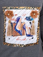 Šaty s 3D grafikou a ozdobnými volány grafitové barvy