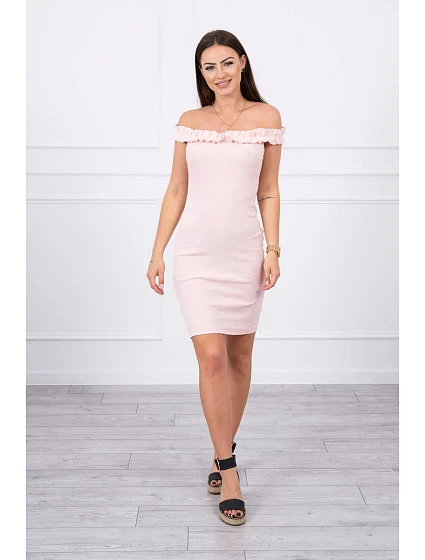 Španělské šaty s volánky pudrově růžové