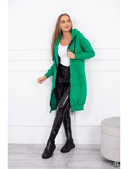 Zateplená dlouhá mikina s kapucí zelená