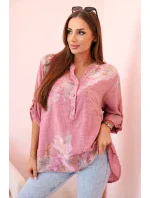 Dámská blůza z bavlny s květinovým vzorem a knoflíky v tmavě růžové barvě