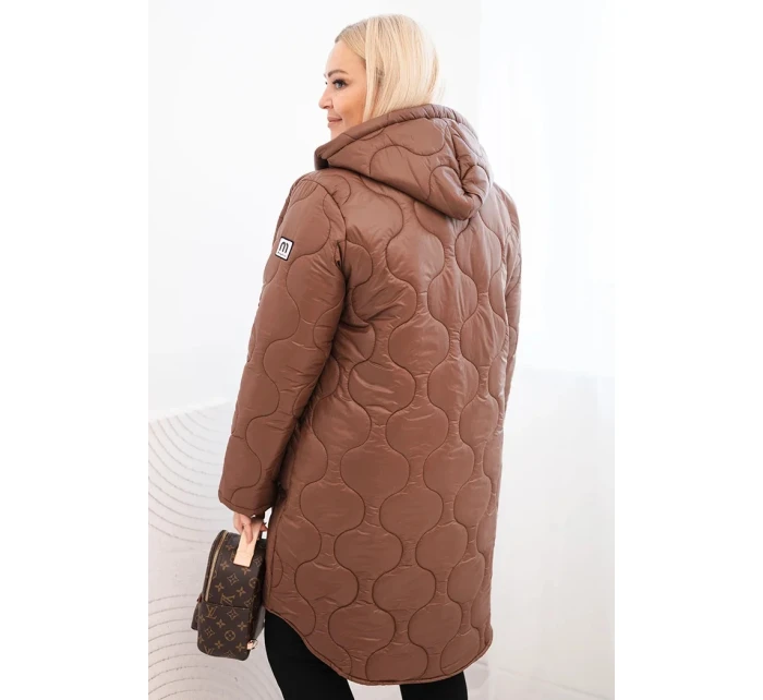 Dámská zimní prošívaná bunda Plus Size s kapucí čokoládová