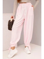 Dámské kalhoty s širokými nohavicemi a zavazováním dole cukrově růžový