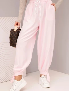 Dámské kalhoty s širokými nohavicemi a zavazováním dole model 21835107 růžový - K-Fashion