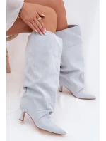 Kozačky s širokým lemem a na podpatku Modré model 22031782 - Boto