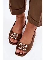 Elegantní sandály z přírodního semiše na podpatku D&A model 22100299 Hnědé - S.Barski