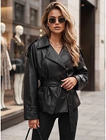 Dámská dvouřadá bunda z ekokůže s páskem, černá, FashionStreet TY5911 Dámská dvouřadá bunda z ekokůže s páskem, černá, FashionStreet TY5911