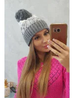Dámská čepice s bambulí Abigail K326 šedá+bílá