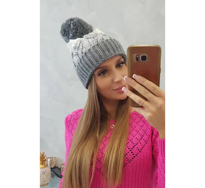 Dámská čepice s bambulí Abigail K326 šedá+bílá