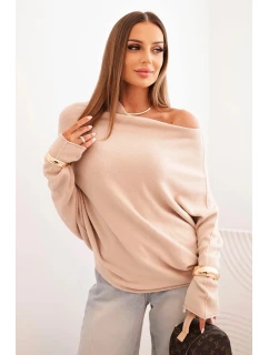 Dámský asymetrický model 21301099 svetr z viskózy béžový - K-Fashion