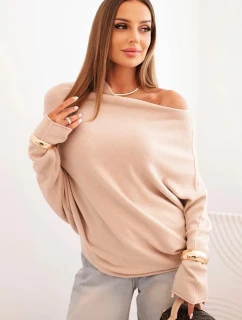 Dámský asymetrický model 21301099 svetr z viskózy béžový - K-Fashion