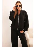 Dámský bavlněný komplet se širokými nohavicemi a model 21310102 mikinou černý - K-Fashion
