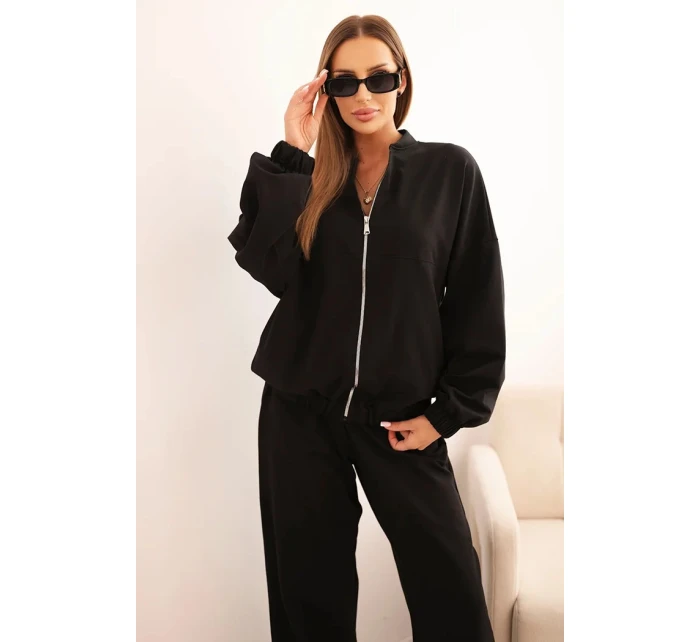Dámský bavlněný komplet se širokými nohavicemi a model 21310102 mikinou černý - K-Fashion