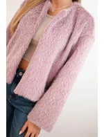 Dámská bunda s kožešinou bez zapínání tmavě růžová