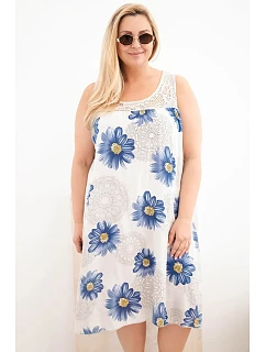 Dámské šaty Plus Size z viskózy s květinovým vzorem a krajkovým výstřihem béžová