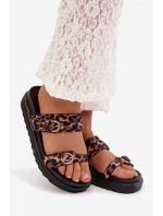 Dámské platformové sandály s pásky a zlatými sponami Leopard Rirea