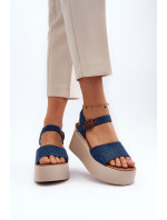 Dámské modré džínové sandály na klínku značky Geferia