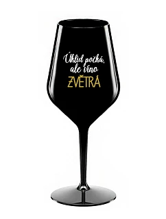 ÚKLID POČKÁ, ALE VÍNO ZVĚTRÁ - černá nerozbitná sklenice na víno 470 ml
