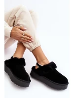 Kožené Semišové Pantofle Dámské Na Platformě S Kožešinou Černé model 21638818 - Boto