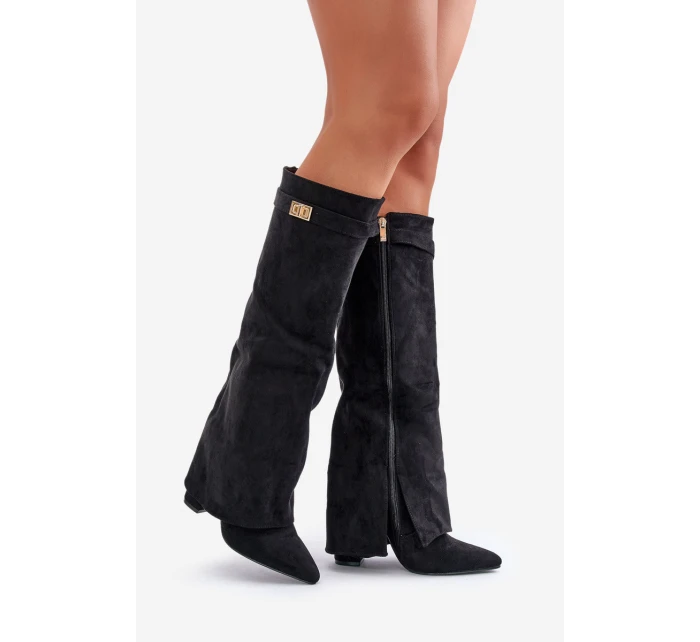 Dámské Kozačky Eko Semišové S Svrškem Na Černé model 21672143 - Boto