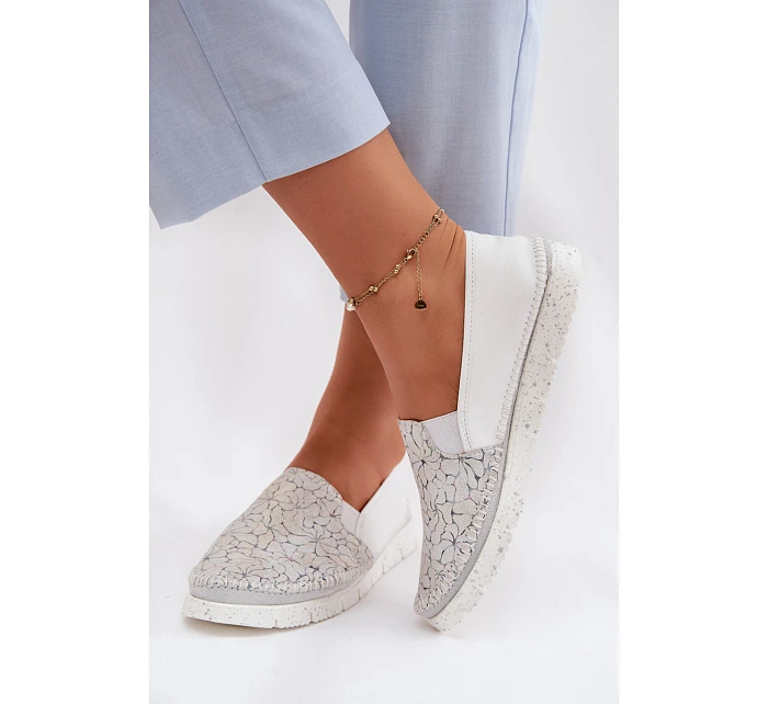 Dámské nazouvací kožené polobotky Maciejka 03512-70 Bílá-Stříbrná