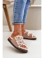 Dámské Pantofle S Přezkami A Kožíškem Béžové Ezilena