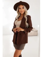 model 21796735 Dámské klasické sako s nabíranými rukávy čokoládové - numoco basic