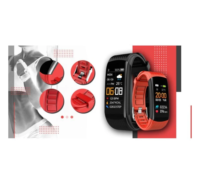 GIEWONT Smartwatch černé a červené 2 řemínky GW200-1 GIEWONT Smartwatch černé a červené 2 řemínky GW200-1