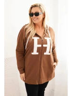 Dámská mikina Plus Size bavlněná s kapucí a velkým model 21399821 H camelová - K-Fashion