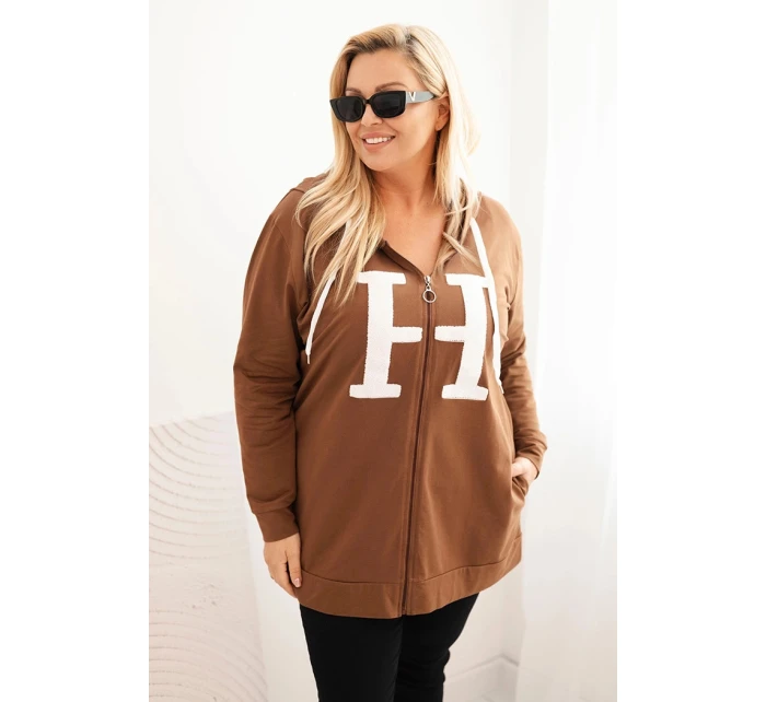 Dámská mikina Plus Size bavlněná s kapucí a velkým model 21399821 H camelová - K-Fashion