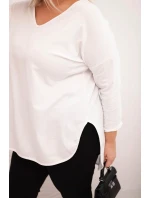 Dámská bavlněná blůza Plus Size s V výstřihem a ohrnutým rukávem bílá Dámská bavlněná blůza Plus Size s V výstřihem a ohrnutým rukávem bílá