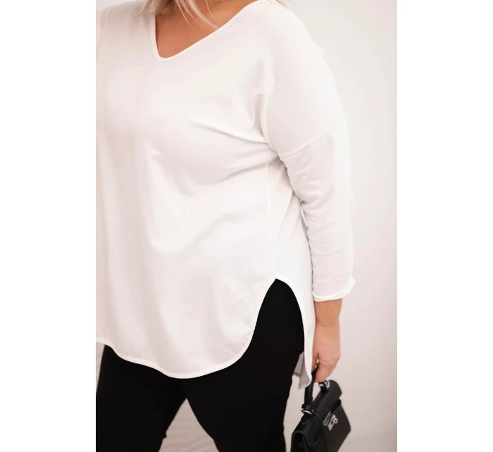 Dámská bavlněná blůza Plus Size s V výstřihem a ohrnutým rukávem bílá Dámská bavlněná blůza Plus Size s V výstřihem a ohrnutým rukávem bílá