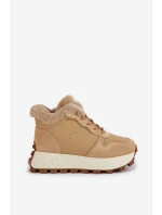 Kožené Sneakersy Trapery Dámské S Kožíškem Na Platformě Big Star model 21680216 Béžové - Big Star Shoes Kožené Sneakersy Trapery Dámské S Kožíškem Na Platformě Big Star model 21680216 Béžové - Big Star Shoes