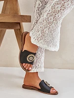 Kožené Pantofle S Dekorací Na Plochém Podpatku Zazoo 3047/O Černé