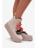 Semišové zateplené dámské tenisky na robustní platformě GOE SS2N4047 béžové