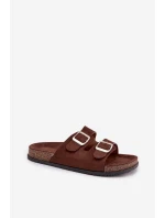 Dámské pantofle s přezkami Čokoládové model 21908427 - Boto