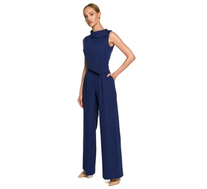 M702 Overal bez rukávů s límečkem - černá