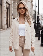 Dámská oversize bavlněná košilová bunda, světle béžová, FashionStreet TY4323 Dámská oversize bavlněná košilová bunda, světle béžová, FashionStreet TY4323