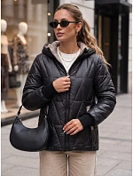 Dámská prošívaná přechodová bunda s kapucí, černá, FashionStreet TY5786 Dámská prošívaná přechodová bunda s kapucí, černá, FashionStreet TY5786