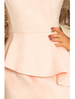 Elegantní semišové šaty v růžové barvě a v délce midi model 7156543 - numoco
