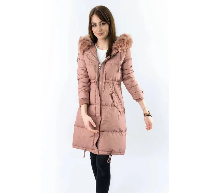 DŁUGA KURTKA DAMSKA ZIMOWA Z KAPTUREM RÓŻ model 21241722 - Libland
