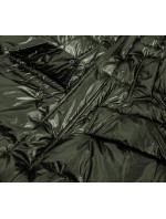 Dámská metalická zimní bunda v khaki barvě s kapucí (8295)