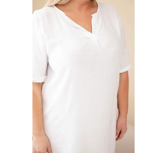 Dámské viskózové šaty Plus Size s krátkým rukávem a výstřihem do V bílá