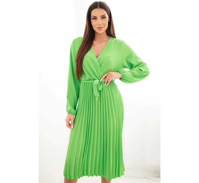 Šaty na zavazování s plisovaným spodkem světle zelená Šaty na zavazování s plisovaným spodkem světle zelená