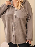 Dámská bavlněná mikina Plus Size s kapucí a knoflíky fango zelená Dámská bavlněná mikina Plus Size s kapucí a knoflíky fango zelená