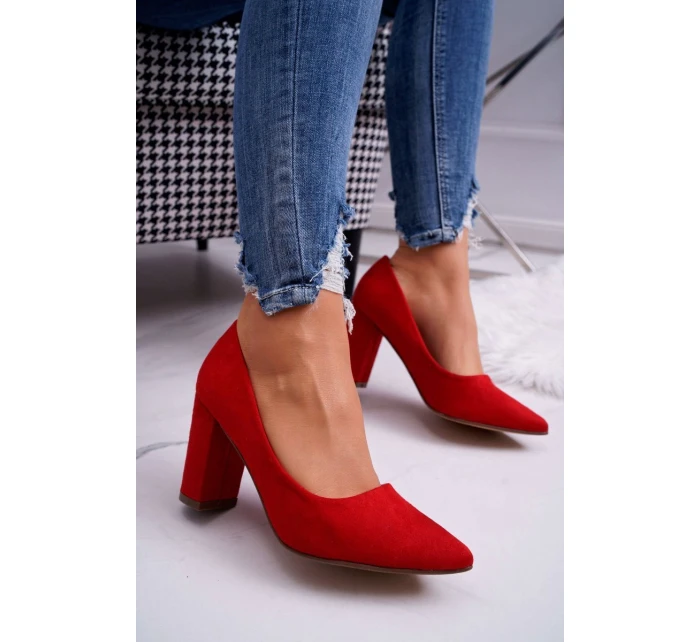 Dámské semišové lodičky na podpatku červené Florena Dámské semišové lodičky na podpatku červené Florena