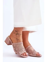 S.Barski Síťované pantofle na podpatku KV-612-1 Nude