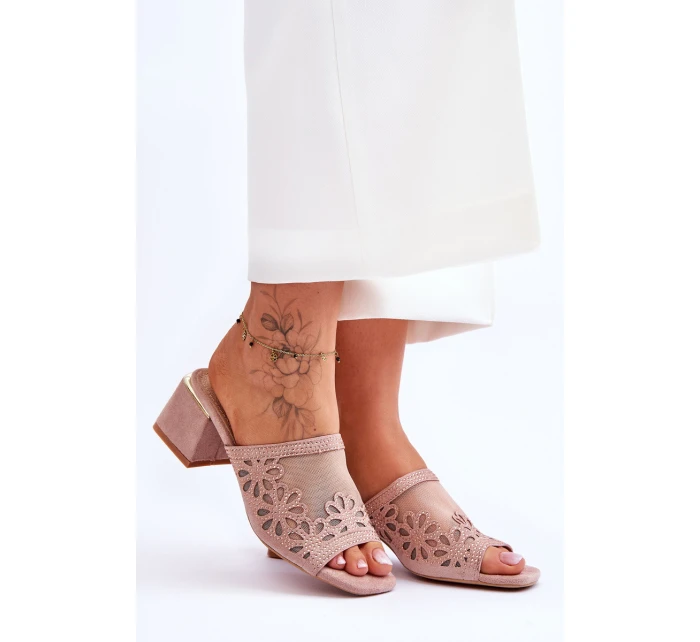 S.Barski Síťované pantofle na podpatku KV-612-1 Nude