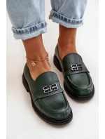 Zazoo 20174 Kožené Elegantní Polobotky Dámské Na Plochém Podpatku Tmavě Zelené