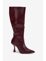 Dámské kozačky na podpatku nad koleno bordó model 21709040 - Boto